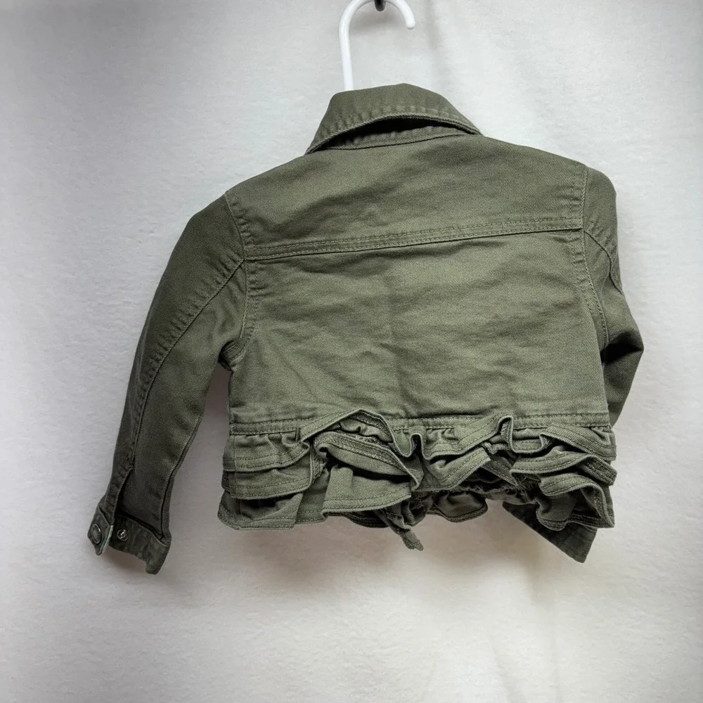 Genuine Kids OshKosh Olive‎ Green Ruffle Denim Jacket Toddler Girl 2T